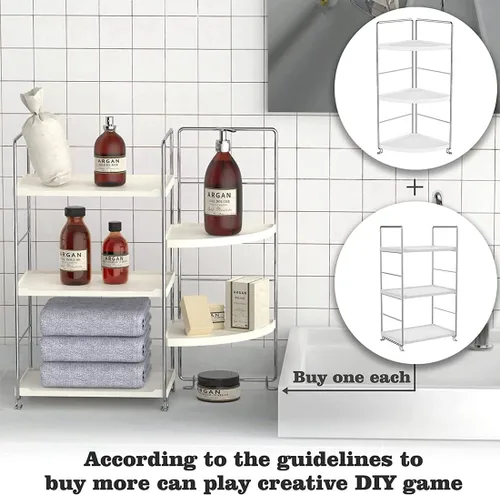 Miniatura 8 de Organizador de 3 niveles para encimera de baño, bandeja de tocador para cosméticos y maquillaje, estante de especias de cocina, estante de pie, Plata