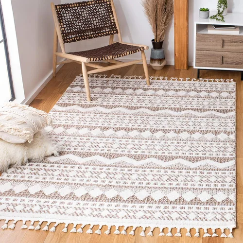 Miniatura 10 de SAFAVIEH Tapete grueso marroquí con borlas, 2 pies 2 pulgadas x 9 pies, color marfil y beige, no desprende pelusa y de fácil cuidado, 0.75 pulgadas