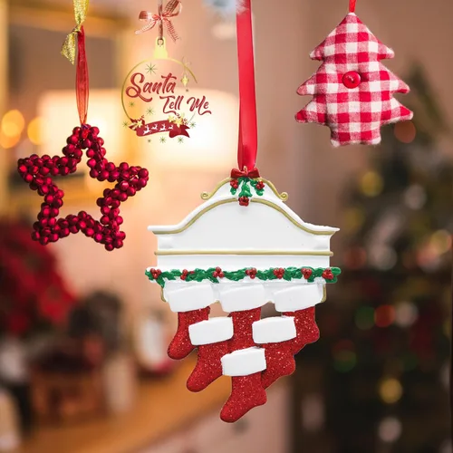 Miniatura 5 de Adornos de Navidad familiares personalizados 2025 – Adorno personalizado para familia de 6, recuerdo de seis nietos o nietos, adorno de chimenea