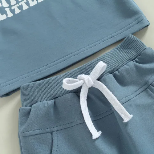 Miniatura 106 de Conjunto de traje de verano para bebé niño pequeño, manga corta, cuello redondo, letras impresas, lindo traje de verano, conjunto de 2 piezas