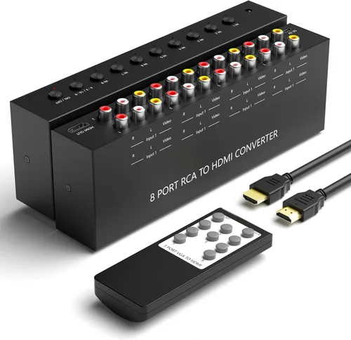 Miniatura 8 de Convertidor de 2 AV a HDMI, 1080P/720P 2 puertos RCA compuesto CVBS AV Switch a HDMI convertidor adaptador compatible 4:3/16:9 conmutación, para TV