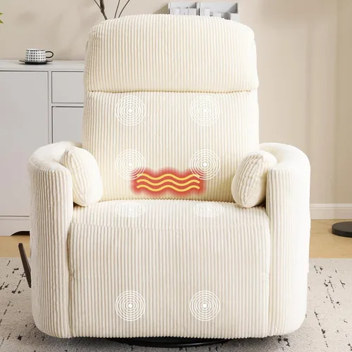 Miniatura 10 de Sillón reclinable mecedor giratorio de gran tamaño con masaje y calor, sillón reclinable giratorio para guardería con reposacabezas ajustable, silla