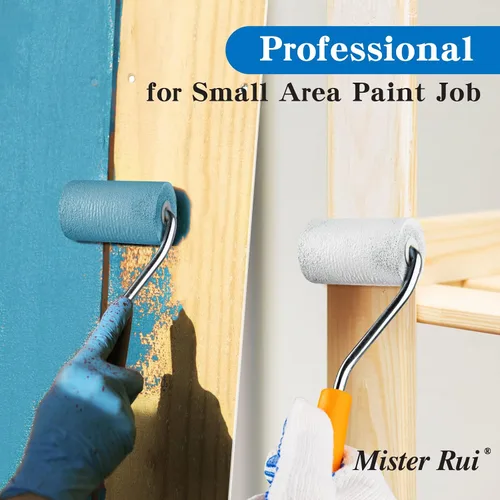 Miniatura 2 de Mister Rui Rodillo de pintura de espuma, kit de 9 mini rodillos de pintura de 2 pulgadas, rodillo de pintura pequeño con bandeja y forro, rodillos