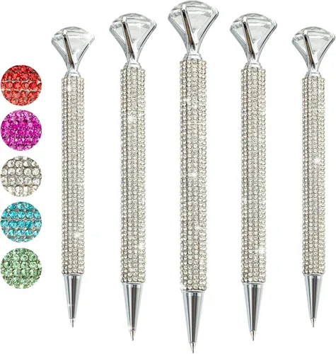 Miniatura 9 de 5 bolígrafos grandes de diamantes de cristal, bolígrafo brillante de tinta negra, lindo bolígrafo de diamantes de imitación con diamante