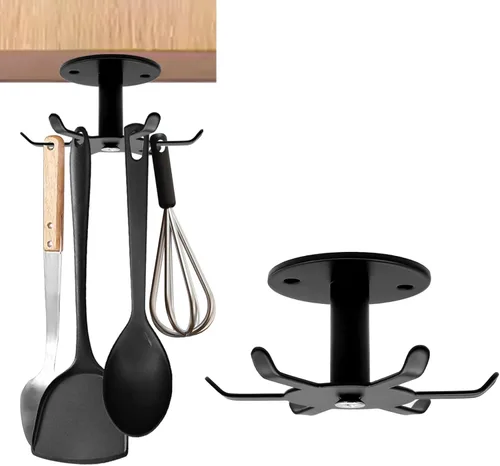 Zorfeter Ganchos para utensilios de cocina para debajo del gabinete, estantes de utensilios de acero inoxidable con rotación de 360°, sin