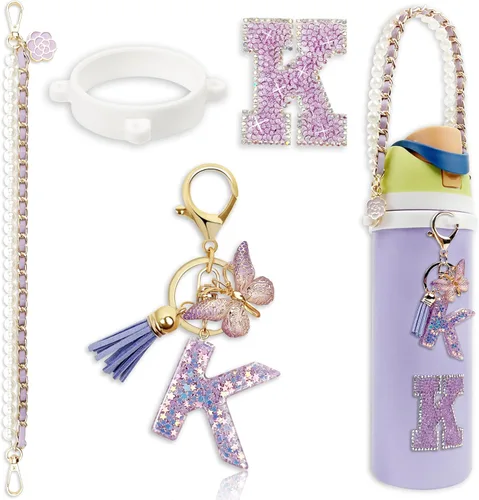 Miniatura 71 de Letter Handle Strap Accessories with Cute Initial Charm Compatible with Owala Water Bottle 24oz 32oz 40oz Owala Kids Púrpura