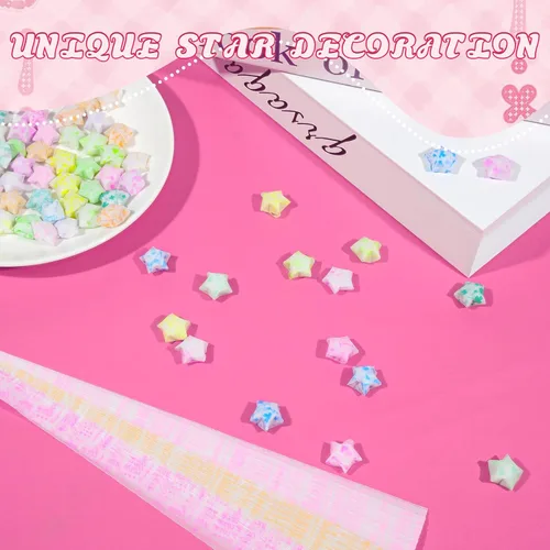 Miniatura 6 de Wowagoga 840 hojas de papel luminoso de origami en tiras con 4 patrones para doblar estrellas de papel estrellas de la suerte para manualidades DIY