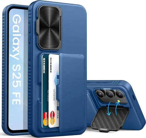Miniatura 18 de Funda para Samsung Galaxy S25 FE, tarjetero integrado, soporte y cubierta para lente, prueba de caídas de grado militar, borde de silicona suave
