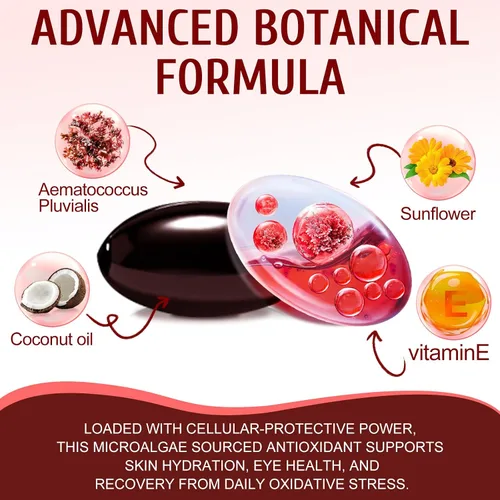 Miniatura 2 de Paquete de 2 suplementos antioxidantes de astaxantina de 12 mg, premium con actividad antioxidante, apoya los ojos, el sistema inmunológico
