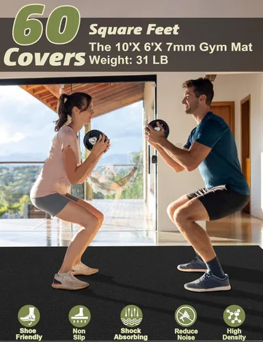 Miniatura 2 de innhom Alfombrilla de ejercicio grande de 6 x 4 pies/7 x 5 pies/8 x 6 pies/9 x 6 pies/10 x 6 pies, tapete de entrenamiento para gimnasio en casa