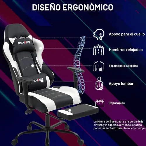 Miniatura 4 de Silla Gaming con Reposapiés, Silla Ergonómica de Escritorio para PC con Reposacabezas y Soporte Lumbar de Masaje, Silla Gaming con Respaldo Alto