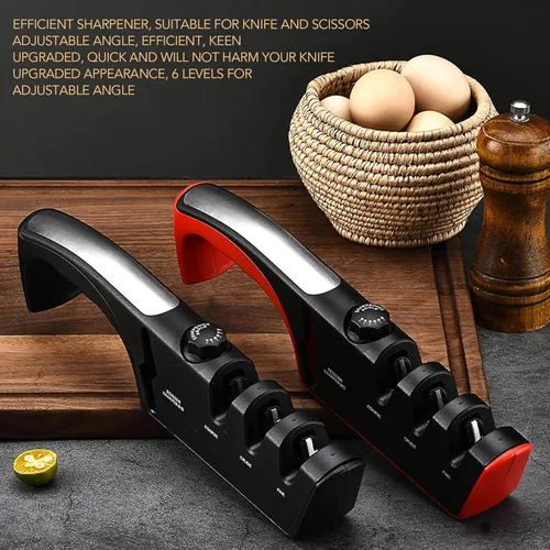 Miniatura 9 de Afilador de cuchillos de diamante, herramienta de afilado de cuchillos de 3 etapas, herramienta de molienda manual Kinfe con mango ergonómico, Negro