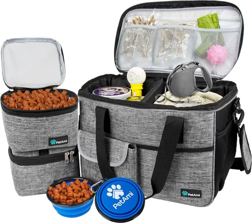 Miniatura 9 de PetAmi Bolsa de viaje para perros, organizador de bolsas de viaje para mascotas, bolsa de viaje de comida para perros con contenedor de comida