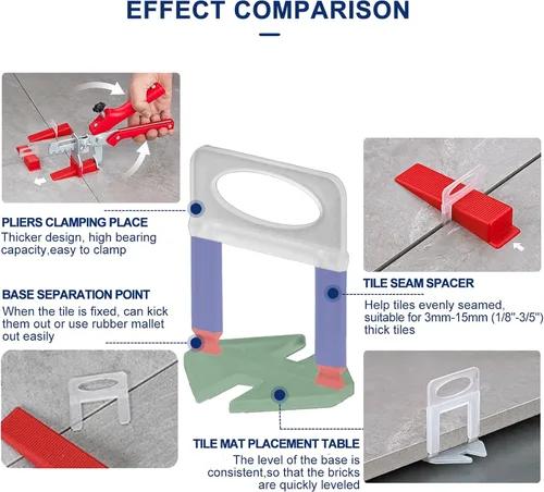 Miniatura 3 de Sistema de Nivelación de Azulejos con Clips Espaciadores de Azulejos de 1/32" Separadores de Nivelador de Azulejos de 1mm Juego de Herramientas