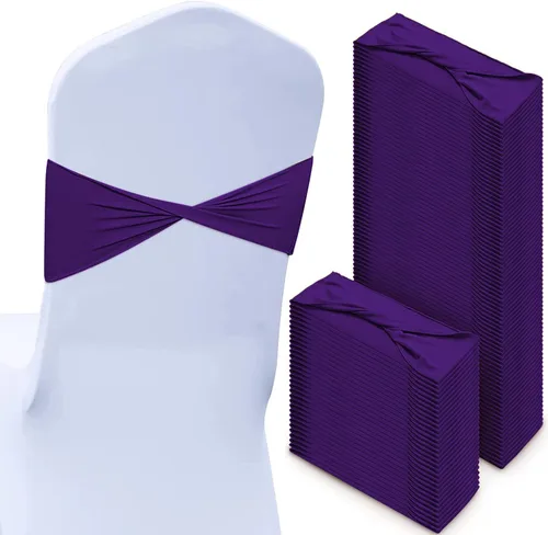 Miniatura 22 de CHENGU 100 piezas Cintas elásticas de elastano para sillas, lazos simples, bandas para sillas de boda real sin hebilla, decoraciones de cumpleaños
