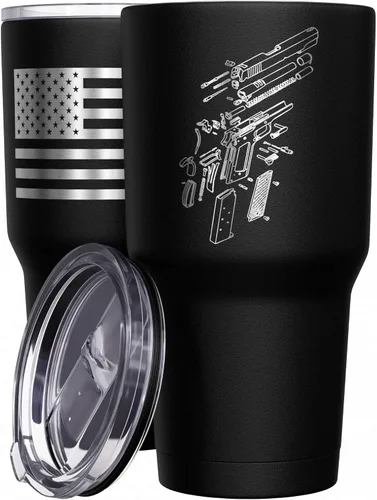 Miniatura 32 de We The People Holsters - Momma Bear - Vaso de café - Taza de viaje de café con bandera americana - Vaso grabado - Vaso termo doble - 30 onzas