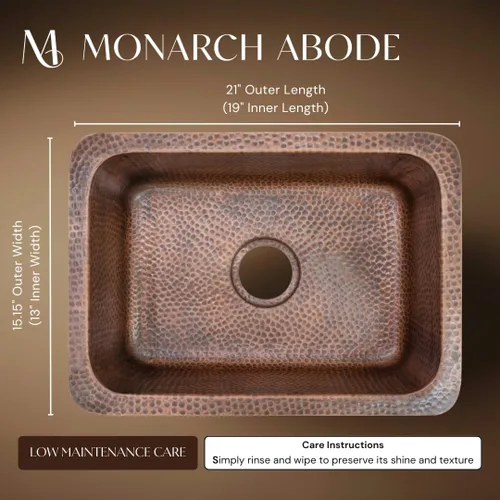 Miniatura 2 de Monarch Abode Fregadero de cocina y bar – Fregadero Milan de doble montaje desplegable de 21 pulgadas, fregaderos de cobre puro martillado a mano