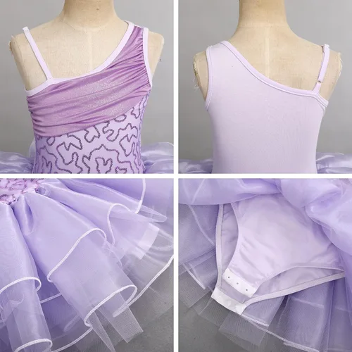 Miniatura 6 de IDOPIP Vestido de ballet con volantes y falda tutú para niñas pequeñas, con lentejuelas y flores, de 3 a 10 años