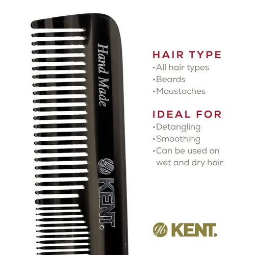 Miniatura 6 de Kent OT Peine de Bolsillo de Grafito Negro - Peine de Cabello de Dientes Finos y Anchos Hecho a Mano para Hombres, Mujeres y Niños - Peine de Viaje