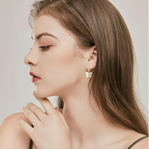 Miniatura 4 de Butterfly Hoop Earrings, Cat's Eye Gemstone Huggie Earrings for Teen Girls, 14k Gold Plated Dangle Earrings for Women