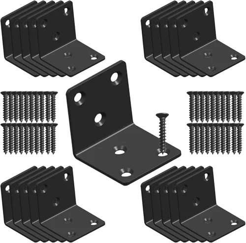 Miniatura 8 de Soporte de esquina de acero inoxidable negro, soporte de ángulo recto articulado, en forma de L, soporte de esquina de metal resistente para Wood