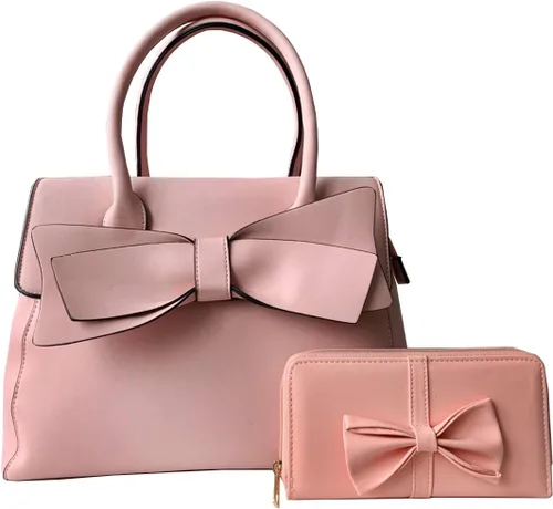 Bolso de mano para mujer, juego de 2 piezas con nudo de lazo grande, de piel sintética, con asa superior, bolsa de mano de diseño, cartera de mano