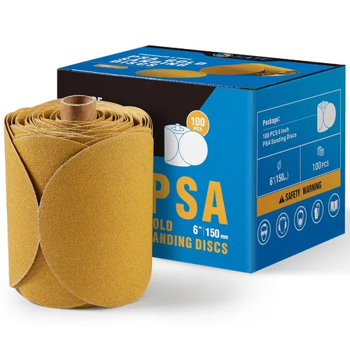 Miniatura 16 de S SATC 100 discos de lija PSA de 6 pulgadas, papel de lija con parte trasera adhesiva de grano 80 para taladro, papel de lija automotriz redondo