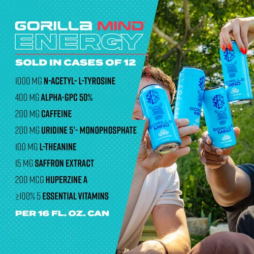 Miniatura 6 de Gorilla Mind Bebida energética Energía inigualable · Enfoque amplificado N-acetil-L-tirosina, alfa-GPC, 200 mg de cafeína, uridina, azafrán 0