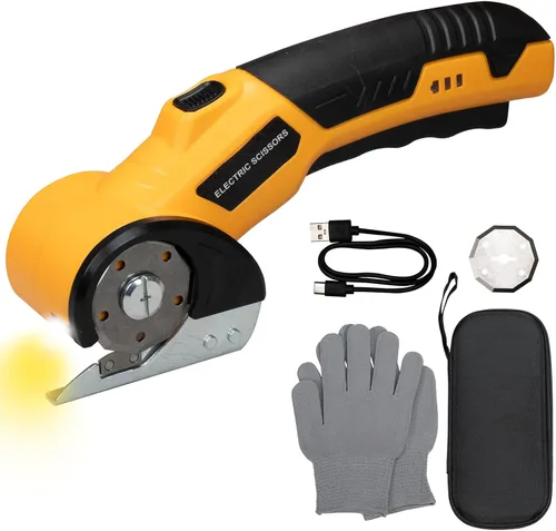 Tijeras eléctricas inalámbricas – Cortador de cartón de alta velocidad, cortador giratorio recargable de 4.2 V 2000 mAh con bloqueo de seguridad y