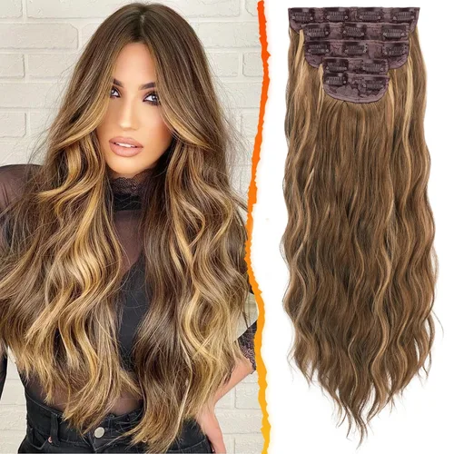 Miniatura 45 de BARSDAR Extensiones de cabello ondulado con clip, color marrón chocolate oscuro, extensiones de cabello con clip de 20 pulgadas para mujer, 5 piezas