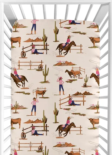 Miniatura 19 de Sweet Jojo Designs Sábana bajera ajustable de animales de granja para cuna portátil para cuna o paquete y juego - Acuarela de granja caballo, vaca