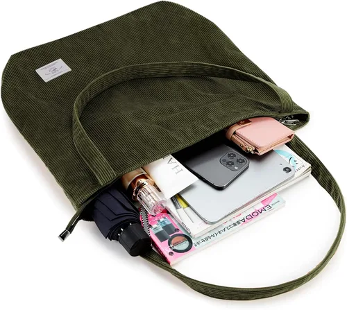 Miniatura 6 de KALIDI - Bolsa de pana para mujer, con cremallera, casual, de gran capacidad, con bolsillos