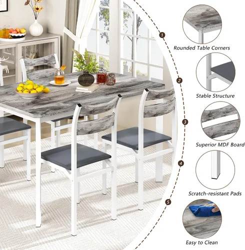 Miniatura 4 de Recaceik Juego de 4 sillas de mesa de comedor de 43.3 pulgadas, juego de 4 mesas de comedor de madera moderna con 4 sillas tapizadas de piel