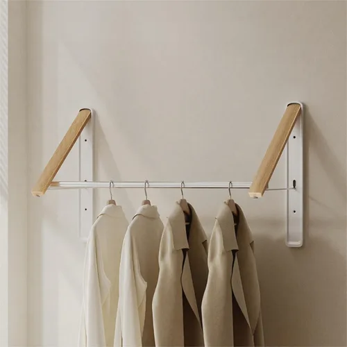 Miniatura 10 de Tendedero retráctil para montar en la pared, colgador de ropa plegable en color nogal o roble para lavandería, armario y balcón