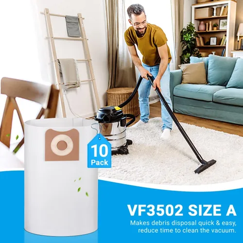 Miniatura 8 de Paquete de 10 bolsas de polvo VF3502 de alta eficiencia de repuesto para aspiradoras RIDGID de 12 a 16 galones húmedo/seco, bolsas de filtro al vacío