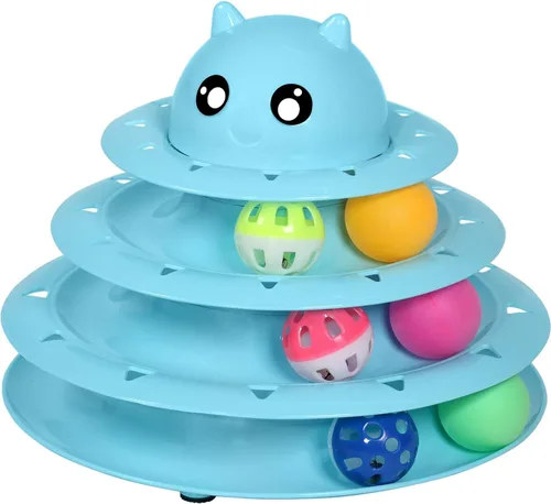 Miniatura 15 de UPSKY Juguete Rodillo para Gatos Tornamesa de 3 Niveles Juguete para Gatos con Pelotas con Seis Pelotas Coloridas Juguetes Interactivos para Gatitos