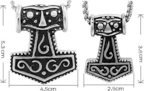 Miniatura 2 de Collar con colgante de martillo de Thors de acero inoxidable, vintage, vikingo, nórdico, con cadena