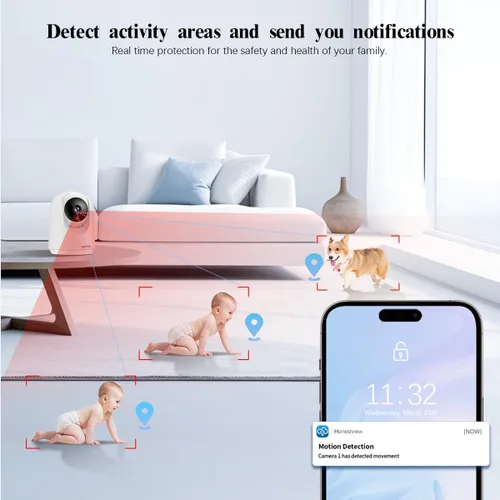 Miniatura 4 de OOSSXX Cámara de seguridad interior de audio de 2.7 K con resolución de 2,7 K, monitor de bebé y monitor de mascotas, aplicación gratuita, PTZ Nanny