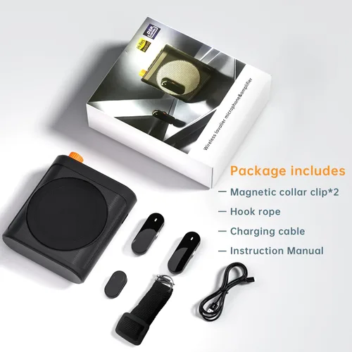 Miniatura 3 de Amplificador de voz portátil con 2 micrófonos inalámbricos para profesores y ancianos, amplificador de voz recargable de alta definición con calidad