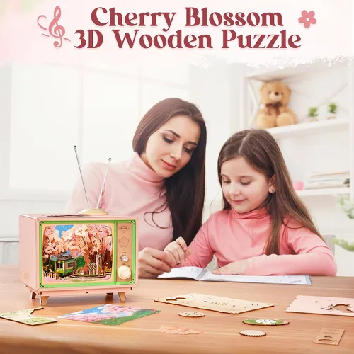 Miniatura 4 de Rolife Rompecabezas 3D para adultos, Sakura Dreamy Tour, rompecabezas de madera 3D, caja de música de TV para mamá, kits de manualidades creativas
