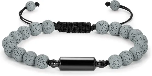 Miniatura 6 de Oinsi Pulseras casuales de piedra de lava para hombre con cuentas de cremación para cenizas tubo hueco joyería conmemorativa longitud ajustable