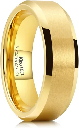 Miniatura 163 de King Will Anillo de boda de tungsteno para hombre, disponible en 15/64 a 25/64 de pulgada (6 a 10 mm), negro/plata, acabado mate, borde pulido