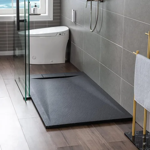 Miniatura 7 de Woodbridge Base de ducha negra de drenaje con extremo de umbral cero, perfil bajo, 47.25 pulgadas de largo x 31.5 W, accesible para silla de ruedas