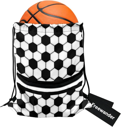 Miniatura 9 de Mochila con cordón para hombres y mujeres, bolsa de cordón para niños y niñas, con compartimento con cremallera, Fútbol, Classic