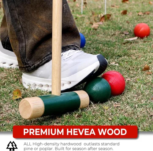 Miniatura 3 de SPORT BEATS Juego de croquet para seis jugadores, mazos de madera maciza de goma de 32 pulgadas con funda de transporte, seis bolas, nueve mechones