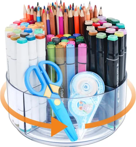 Portalápices para escritorio, organizador de lápices giratorio de 360 grados, organizador de lápices de acrílico giratorio, 5 ranuras, organizador