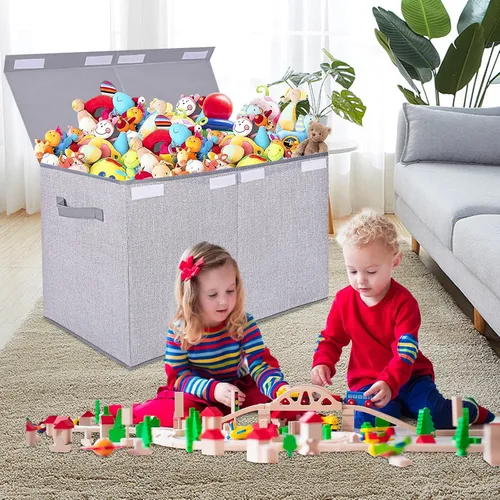 Miniatura 3 de Pantryily Caja de juguetes grande organizadora de almacenamiento con tapa, cajas plegables para juguetes para niños, cestas con asas resistentes Gris