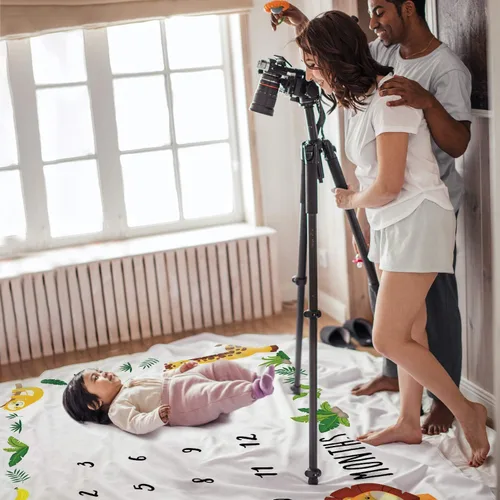 Miniatura 5 de Manta mensual de hito para bebé, diseño de animales de la selva, manta neutral para el mes del recién nacido, regalo personalizado para ducha