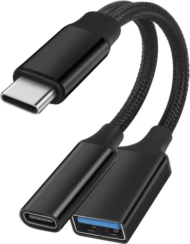 GELRHONR Adaptador de carga USB C OTG, divisor tipo C 2 en 1 con carga de 10 W y puerto USB A hembra, cable de extensión corto para la mayoría de