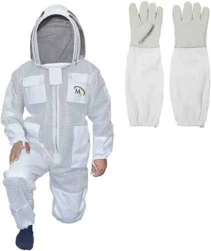 MS Traje de abeja profesional de 3 capas Apiarist ventilado apicultor traje protector con un par de guantes apicultura traje apícola traje a prueba